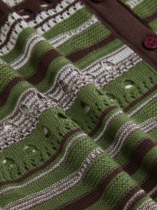 Knit Scoop Neck Short Sleeve Pointelle Hollow Out Cardigan