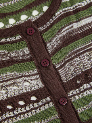Knit Scoop Neck Short Sleeve Pointelle Hollow Out Cardigan