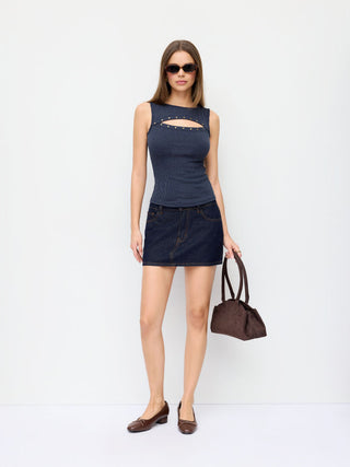 Textured Striped Cut Out Metal Detail Tank Top