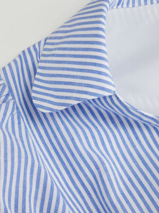 Cotton-Blend Striped Polo Neck Puff Sleeve Shirt Mini Dress