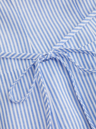 Cotton-Blend Striped Polo Neck Puff Sleeve Shirt Mini Dress
