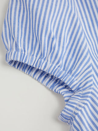 Cotton-Blend Striped Polo Neck Puff Sleeve Shirt Mini Dress