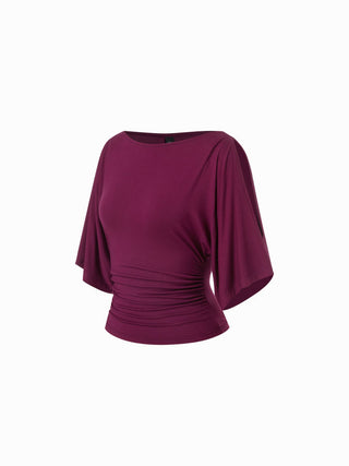Modal-blend Boat Neck Short Sleeve Cut Out Ruched Top