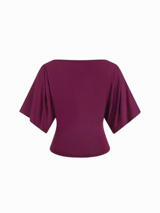 Modal-blend Boat Neck Short Sleeve Cut Out Ruched Top