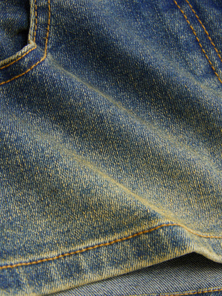 Washed Denim Low Rise Metal Buckle Belted Micro Shorts