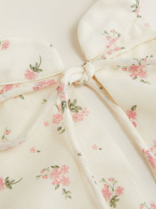 Ditsy Floral Graphic Stand Collar Cut Out Bowknot Flared Mini Dress