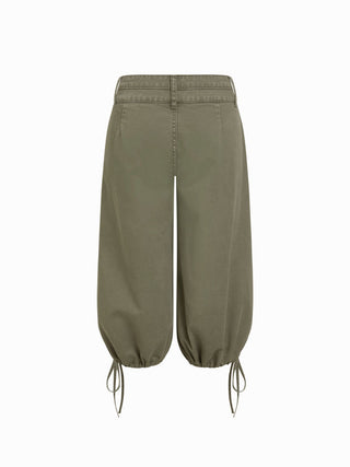 Washed Denim Low Rise Drawstring Hem Pleated Oversized Jogger Bermuda Jorts