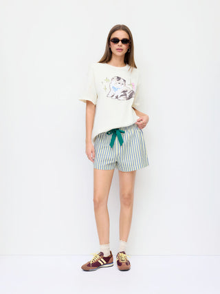Cotton-blend Mid Rise Striped Bowknot Shorts