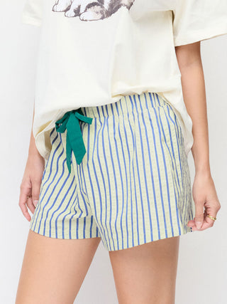 Cotton-blend Mid Rise Striped Bowknot Shorts