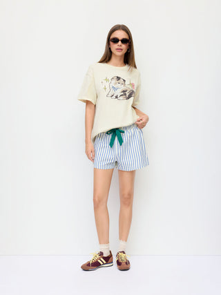 Cotton-blend Cat Graphic Short Sleeve Oversized Tee
