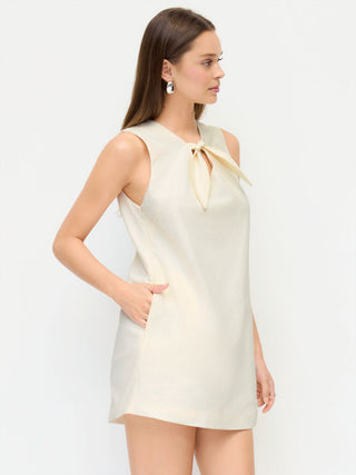 Linen-blend Bowknot Oversized Mini Shift Dress