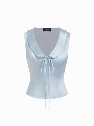 Satin Peter Pan Collar Bowknot Blouse