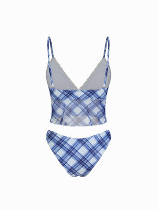 High Stretch Checks Sweetheart Tankini Cheeky Bikini Set