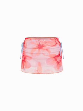 Floral Halter Neckline Triangle Bikini Set With Ruched Tie Side Skirt