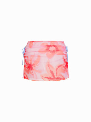 Floral Halter Neckline Triangle Bikini Set With Ruched Tie Side Skirt