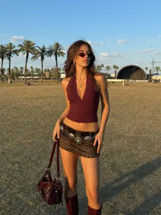 High Stretch Halter Neckline Backless Slim Tank Top