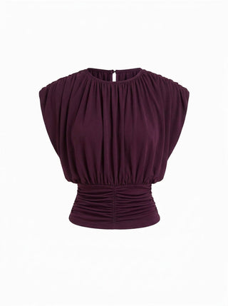 Draped Ruched Round Neckline Sleeveless Top