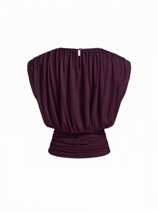 Draped Ruched Round Neckline Sleeveless Top