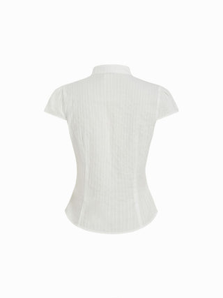 Mandarin Collar Frog Button Cap Sleeve Blouse