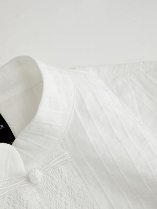 Mandarin Collar Frog Button Cap Sleeve Blouse