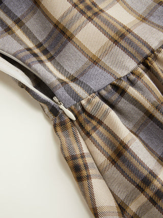 Plaid Off-shoulder Asymmetrical Metal Detail A-line Mini Dress