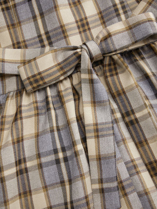 Plaid Off-shoulder Asymmetrical Metal Detail A-line Mini Dress