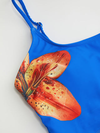 Floral High Stretch Square Neck Mesh Panel One Piece Swimsuit