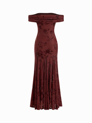 Embroidered Floral Off-shoulder Ruched Mermaid Maxi Dress