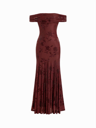 Embroidered Floral Off-shoulder Ruched Mermaid Maxi Dress