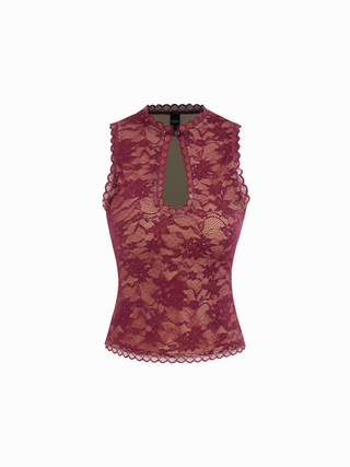 Lace Cut Out Halter Neck Top & Low Rise A-line Mini Skirt Set