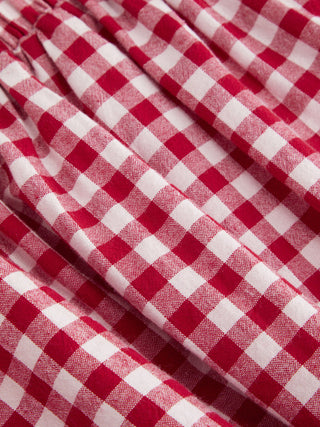 Cotton Button Top &  Gingham A-line Maxi Skirt Set