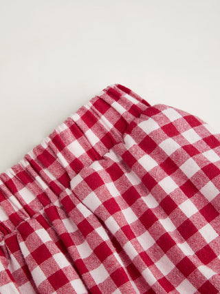Cotton Button Top &  Gingham A-line Maxi Skirt Set