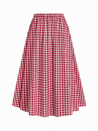 Cotton Button Top &  Gingham A-line Maxi Skirt Set