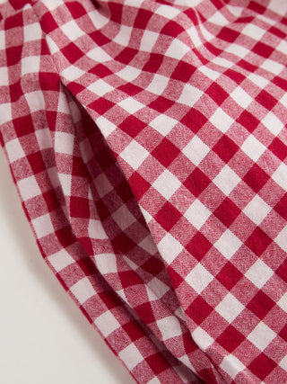 Cotton Button Top &  Gingham A-line Maxi Skirt Set