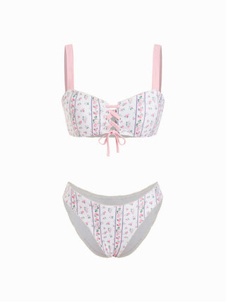 Sweetheart Floral Lace Up Low Rise Cheeky Bikini Set