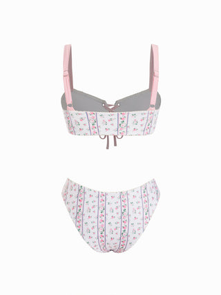 Sweetheart Floral Lace Up Low Rise Cheeky Bikini Set