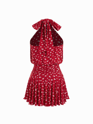 Stand Collar Sleeveless A-Line Mini Dress with Scarf