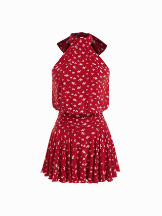 Stand Collar Sleeveless A-Line Mini Dress with Scarf
