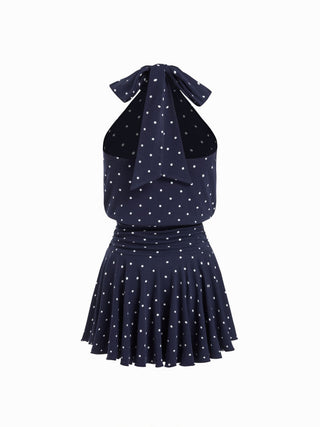 Stand Collar Sleeveless A-Line Mini Dress with Scarf