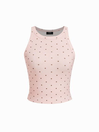 Cotton-blend Round Neckline Solid Tank Top
