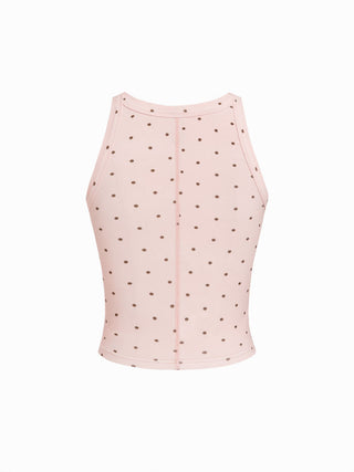 Cotton-blend Round Neckline Solid Tank Top