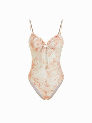 Paisley Underwire One Piece Swimsuit with Sarong Skirt Set
