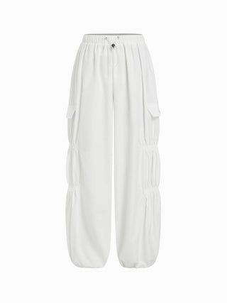Mid Rise Ruched Drawstring Cargo Jogger Trousers