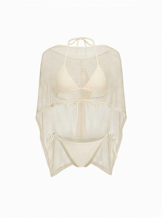 Tie Side Bikini Set with Glitter Asymmetrical Cover Up Top