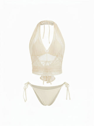 Tie Side Bikini Set with Glitter Asymmetrical Cover Up Top