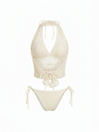 Tie Side Bikini Set with Glitter Asymmetrical Cover Up Top