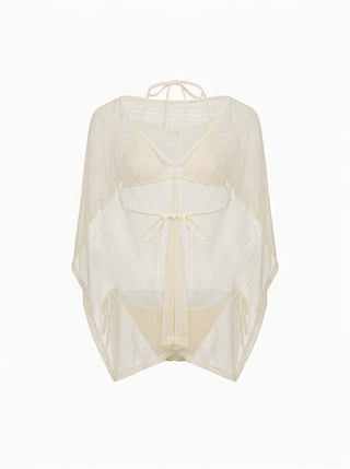 Tie Side Bikini Set with Glitter Asymmetrical Cover Up Top