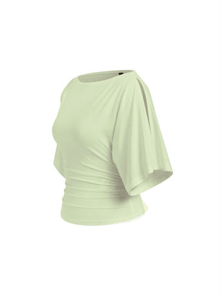 Modal-blend Boat Neck Short Sleeve Cut Out Ruched Top