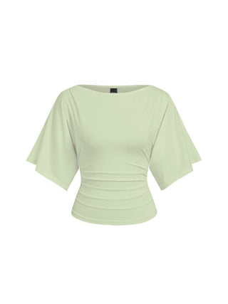 Modal-blend Boat Neck Short Sleeve Cut Out Ruched Top