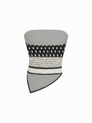 Polka Dot Strapless Shirred Asymmetrical Hem Bandeau Top